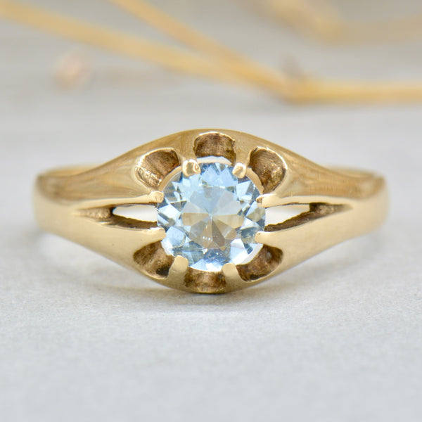 1980s 9ct Yellow Gold Aquamarine Gypsy Set Ring