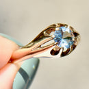 1980s Aquamarine Gypsy Set 9ct Yellow Gold Ring