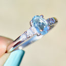  中古 18 克拉白金海蓝宝石和钻石订婚戒指