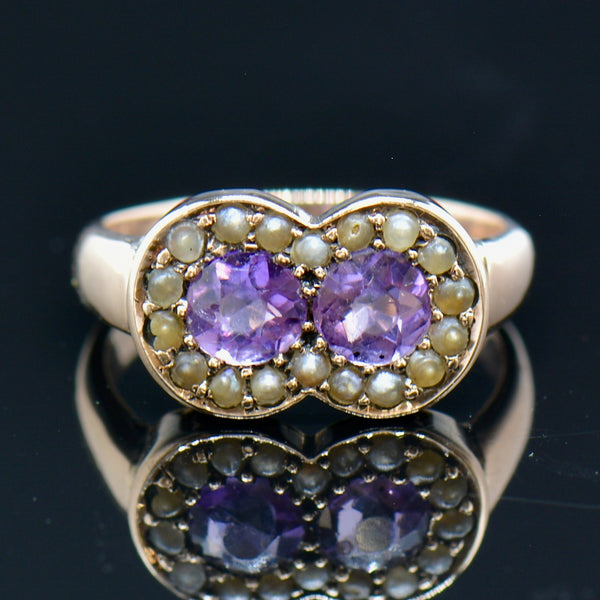 Victorian Amethyst & Seed Pearls 9ct Rose Gold Ring