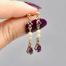Vintage Amethyst & Seed Pearl Drop / Dangly Earrings