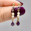 Vintage Amethyst & Seed Pearl Drop / Dangly Earrings