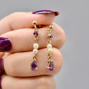 Vintage Amethyst & Seed Pearl Drop / Dangly Earrings