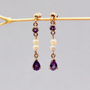 Vintage Amethyst & Seed Pearl Drop / Dangly Earrings