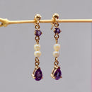 Vintage Amethyst & Seed Pearl Drop / Dangly Earrings