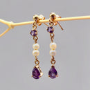 Vintage Amethyst & Seed Pearl Drop / Dangly Earrings