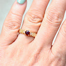 Vintage 1980s Almandine Garnet and Diamond 9ct Yellow Gold Ring