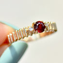 Vintage 1980s Almandine Garnet and Diamond 9ct Yellow Gold Ring