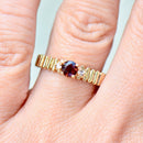 Vintage 1980s Almandine Garnet and Diamond 9ct Yellow Gold Ring