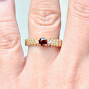 Vintage 1980s Almandine Garnet and Diamond 9ct Yellow Gold Ring