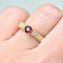 Vintage 1980s Almandine Garnet and Diamond 9ct Yellow Gold Ring