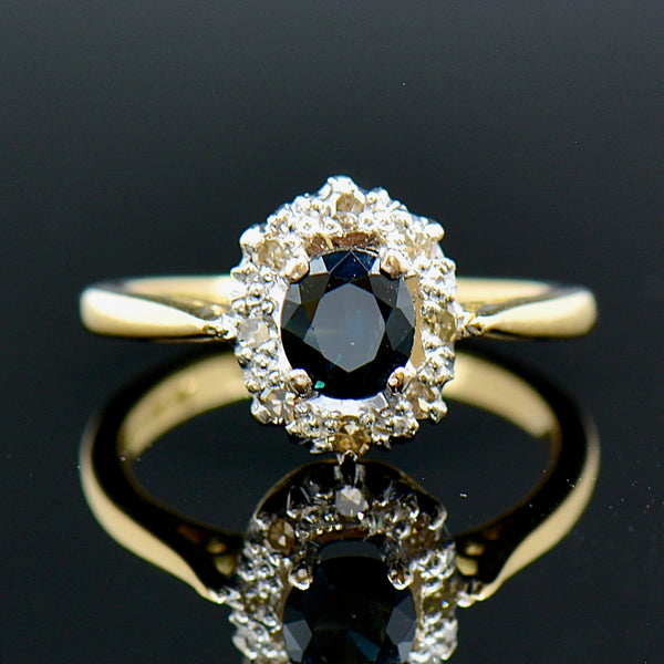 Vintage 1960s Sapphire & Diamond 18ct Gold Engagement Ring