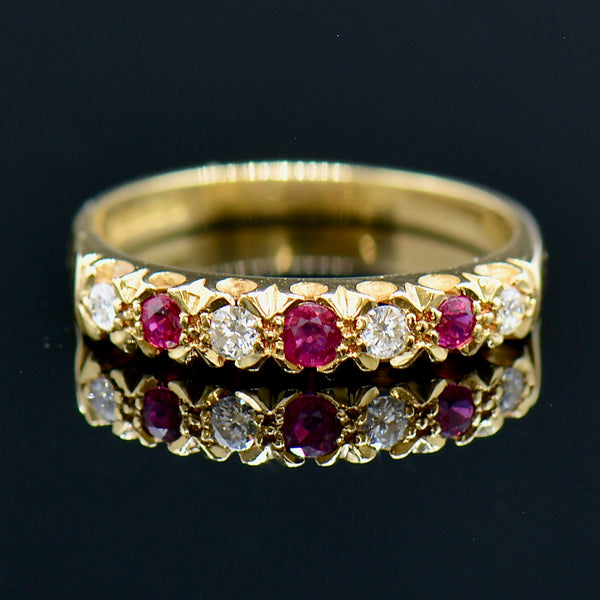 Vintage Ruby & Diamond 18ct Gold Wedding Ring