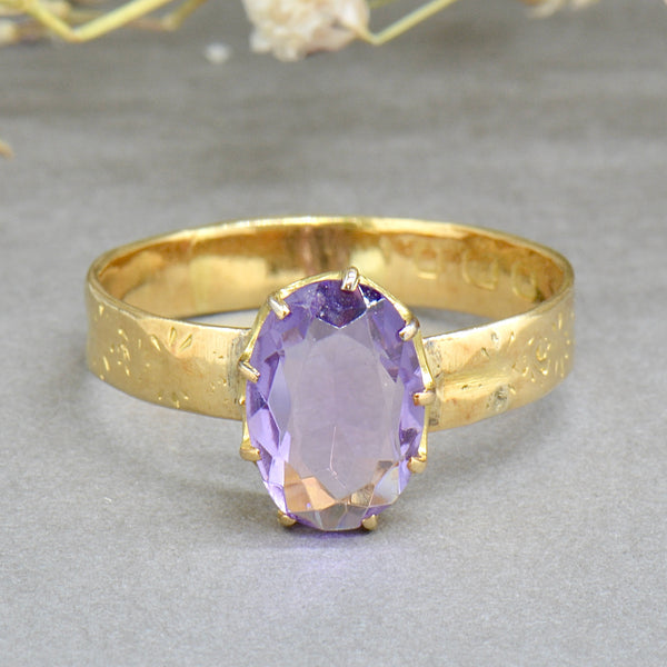 古董維多利亞時代 18 克拉黃金紫水晶單石戒指