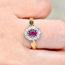 Ruby & Diamond 18ct Yellow Gold Halo Engagement Ring (0.87ct)