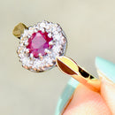Ruby & Diamond 18ct Yellow Gold Halo Engagement Ring (0.87ct)