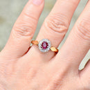 Ruby & Diamond 18ct Yellow Gold Halo Engagement Ring (0.87ct)