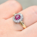 Ruby & Diamond 18ct Yellow Gold Halo Engagement Ring (0.87ct)