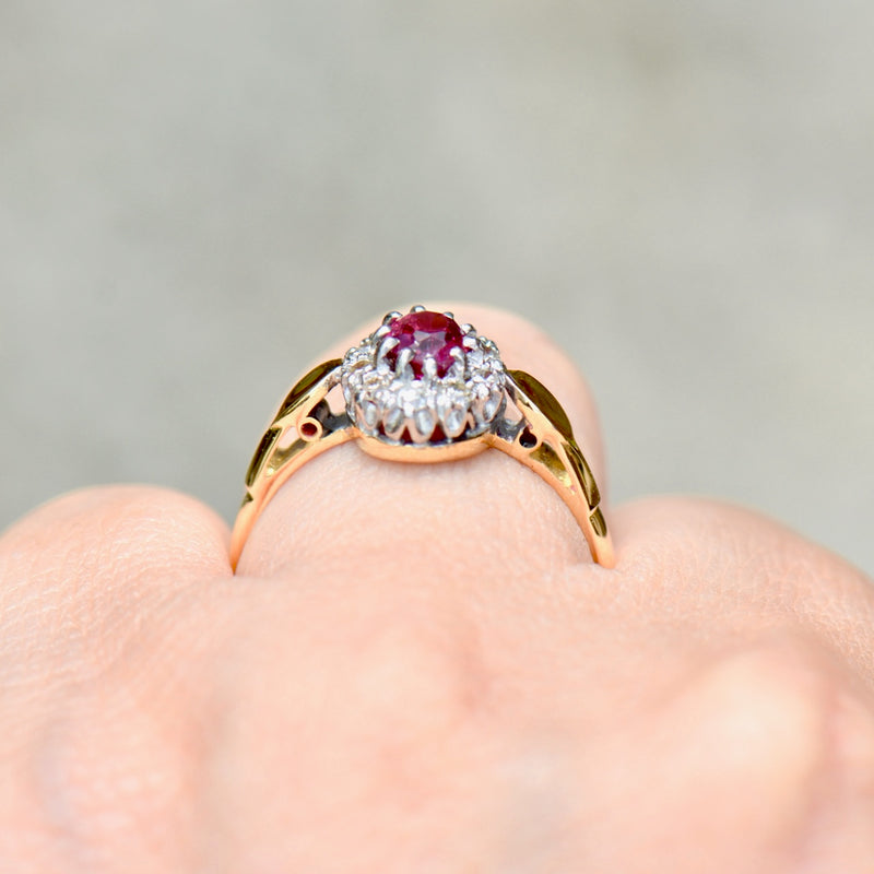 Ruby Diamond 18ct Yellow Gold Halo Engagement Ring
