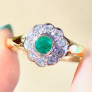 Vintage 1990s Emerald & Diamond 18CT Yellow Gold Daisy Engagement Ring (0.61ct)