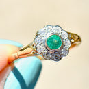Vintage 1990s Emerald & Diamond 18CT Yellow Gold Daisy Engagement Ring (0.61ct)