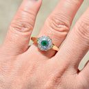 Vintage 1990s Emerald & Diamond 18CT Yellow Gold Daisy Engagement Ring (0.61ct)