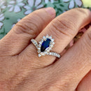 Sapphire & Diamond 18ct White Gold Wishbone / Pear / Tear Drop Shape Cluster Ring