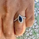 Sapphire & Diamond 18ct White Gold Wishbone / Pear / Tear Drop Shape Cluster Ring