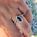 Sapphire & Diamond 18ct White Gold Wishbone / Pear / Tear Drop Shape Cluster Ring