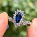 Sapphire & Diamond 18ct White Gold Wishbone / Pear / Tear Drop Shape Cluster Ring