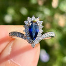 Sapphire & Diamond 18ct White Gold Wishbone / Pear / Tear Drop Shape Cluster Ring