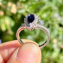 Sapphire & Diamond 18ct White Gold Wishbone / Pear / Tear Drop Shape Cluster Ring