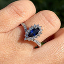 Sapphire & Diamond 18ct White Gold Wishbone / Pear / Tear Drop Shape Cluster Ring