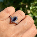 Sapphire & Diamond 18ct White Gold Wishbone / Pear / Tear Drop Shape Cluster Ring