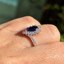 Sapphire & Diamond 18ct White Gold Wishbone / Pear / Tear Drop Shape Cluster Ring