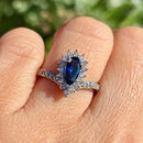Sapphire & Diamond 18ct White Gold Wishbone / Pear / Tear Drop Shape Cluster Ring