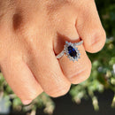 Sapphire & Diamond 18ct White Gold Wishbone / Pear / Tear Drop Shape Cluster Ring