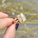 Vintage 1980 Diamond Set 9CT Yellow Gold Engraved Signet Ring