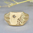 Vintage 1980 Diamond Set 9CT Yellow Gold Engraved Signet Ring