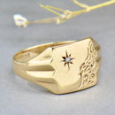 Vintage 1980 Diamond Set 9CT Yellow Gold Engraved Signet Ring