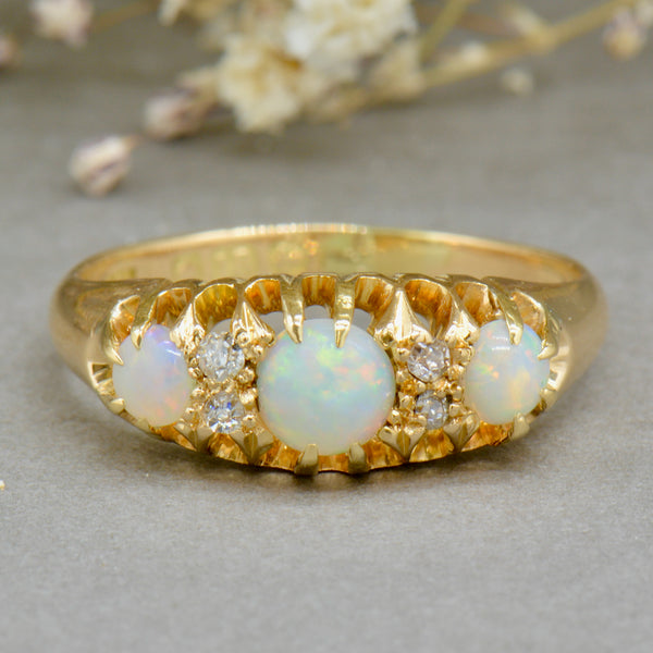 Edwardian S&E Opal & Diamond 18ct Yellow Gold Ring