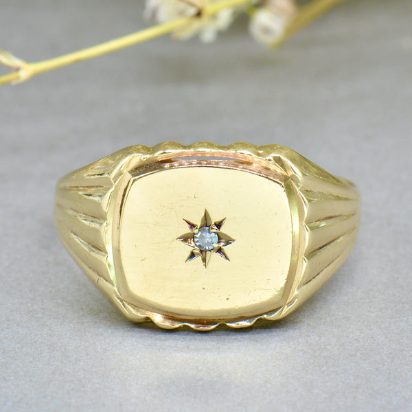 9CT Yellow Gold Diamond Set Signet Ring