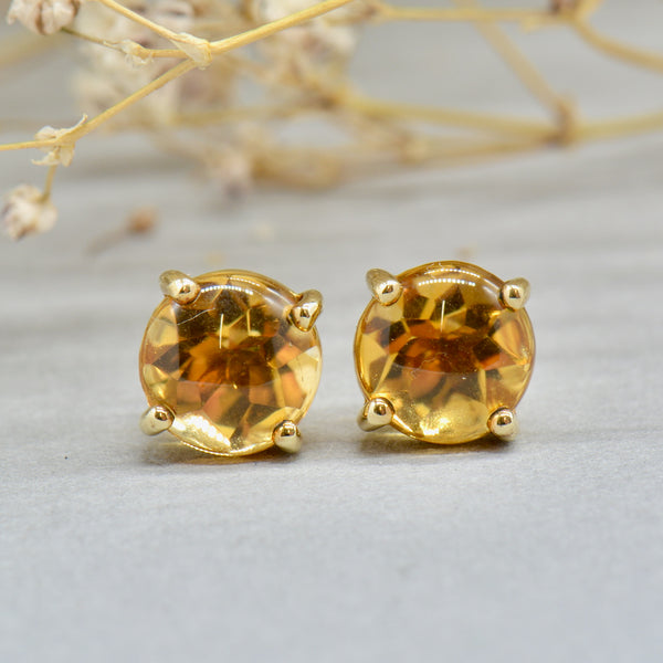 9CT Yellow Gold Cabochon Fancy Cut Golden Citrine Stud Earrings (5.32cts)