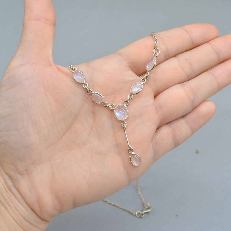 Vintage Moonstone Sterling Silver Lavalier Drop Necklace (4.50 cts)