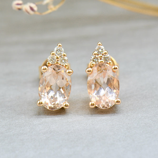 Morganite & Diamond 18ct Rose Gold Stud Earrings