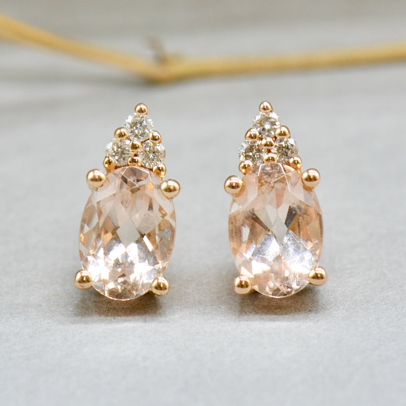 Morganite Diamond 18ct Rose Gold Stud Earrings - Main Image