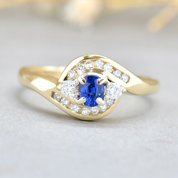 Velvet Blue Sapphire & Diamond Infinity Set 9ct Yellow Gold Engagement Ring (0.75ct)