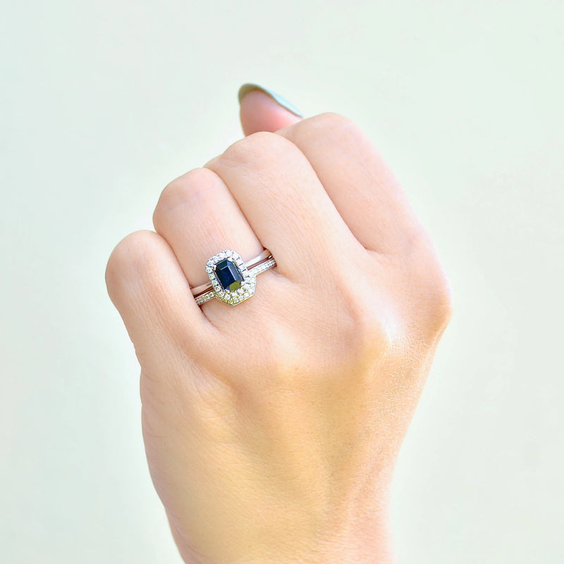 18ct White Gold Sapphire & Diamond Engagement Ring and Wedding Band Set