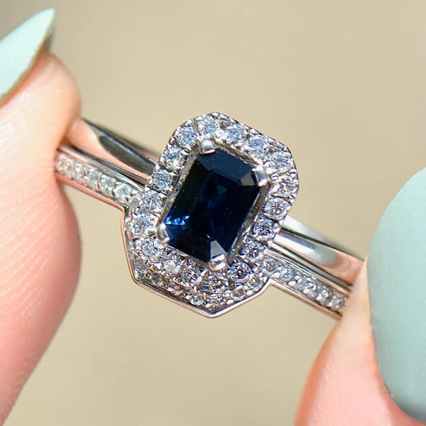 18ct White Gold Sapphire & Diamond Engagement Ring and Wedding Band Set