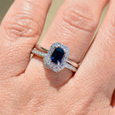 18ct White Gold Sapphire & Diamond Engagement Ring and Wedding Band Set